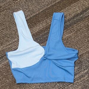 SHEIN Blue and White Ribbed Crop Top